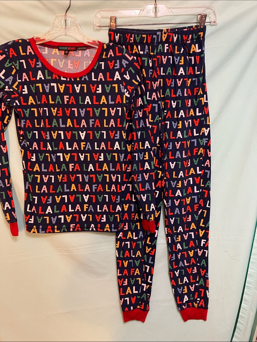 Derek Heart Navy 'FA LA LA' Multicolor Holiday Kids Pajama Set